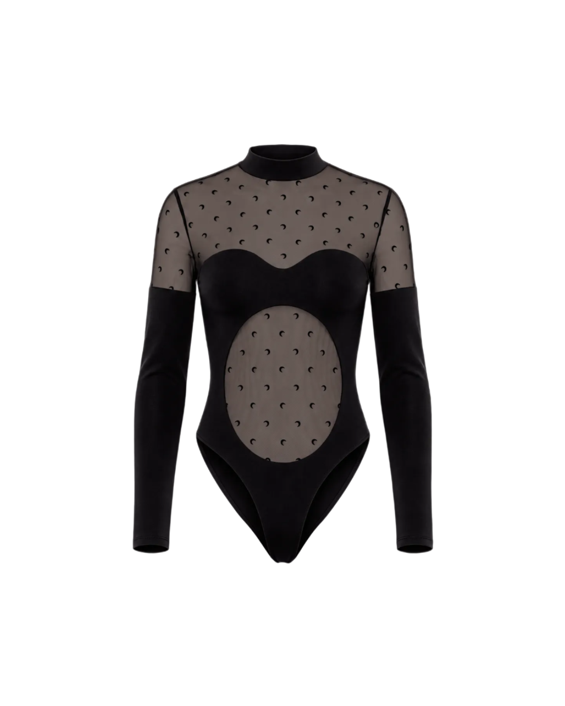 PLUMETIS MOON MESH & SHINY JERSEY LONG SLEEVES BODYSUIT TOP