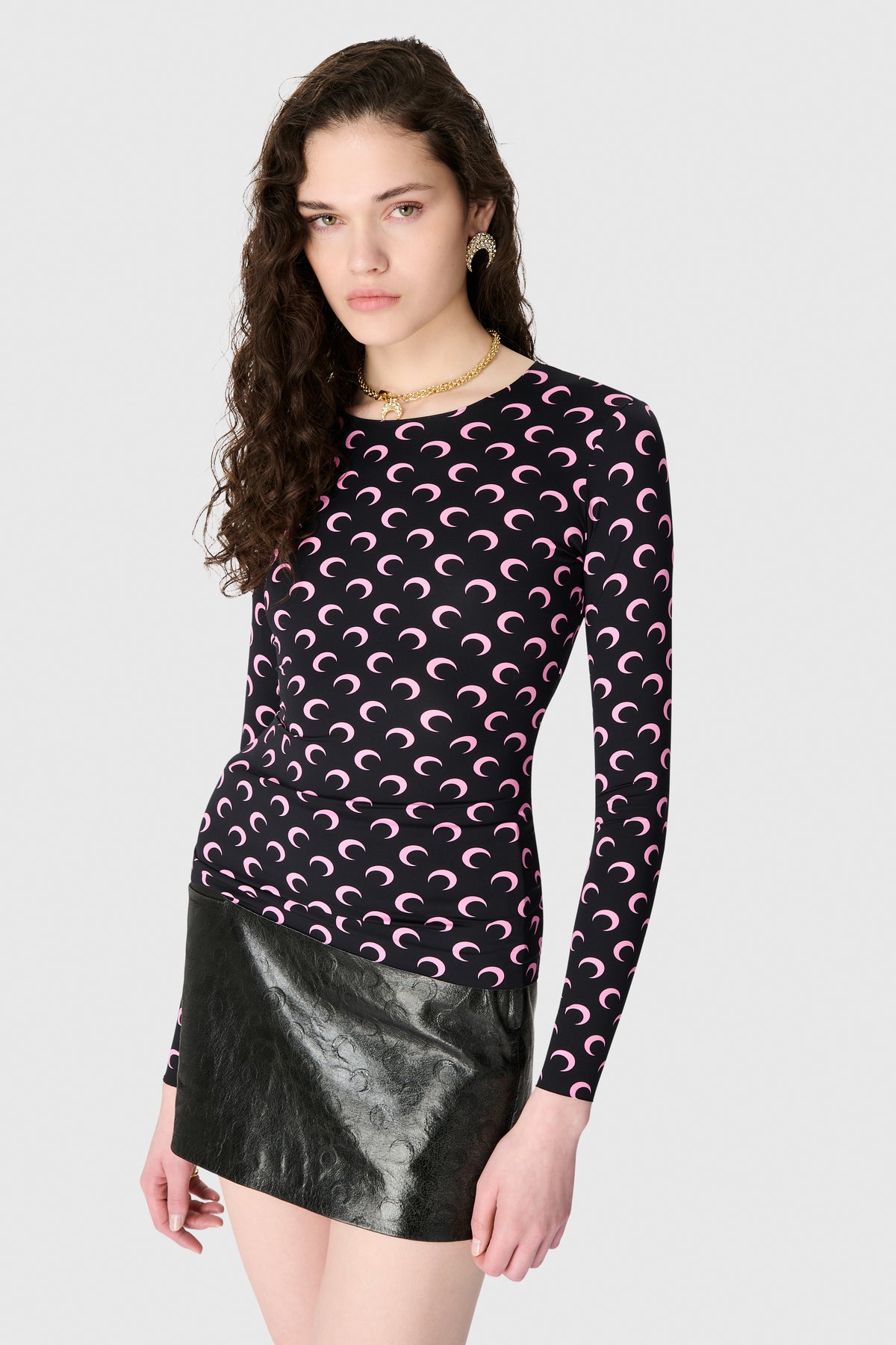 MOON PRINTED JERSEY LONG SLEEVES CREWNECK TOP