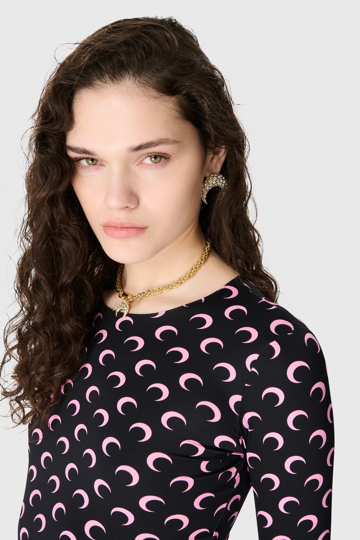 MOON PRINTED JERSEY LONG SLEEVES CREWNECK TOP