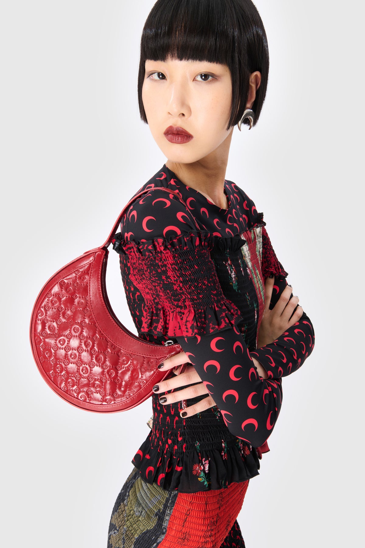 MOON PRINTED JERSEY LONG SLEEVES CREWNECK TOP