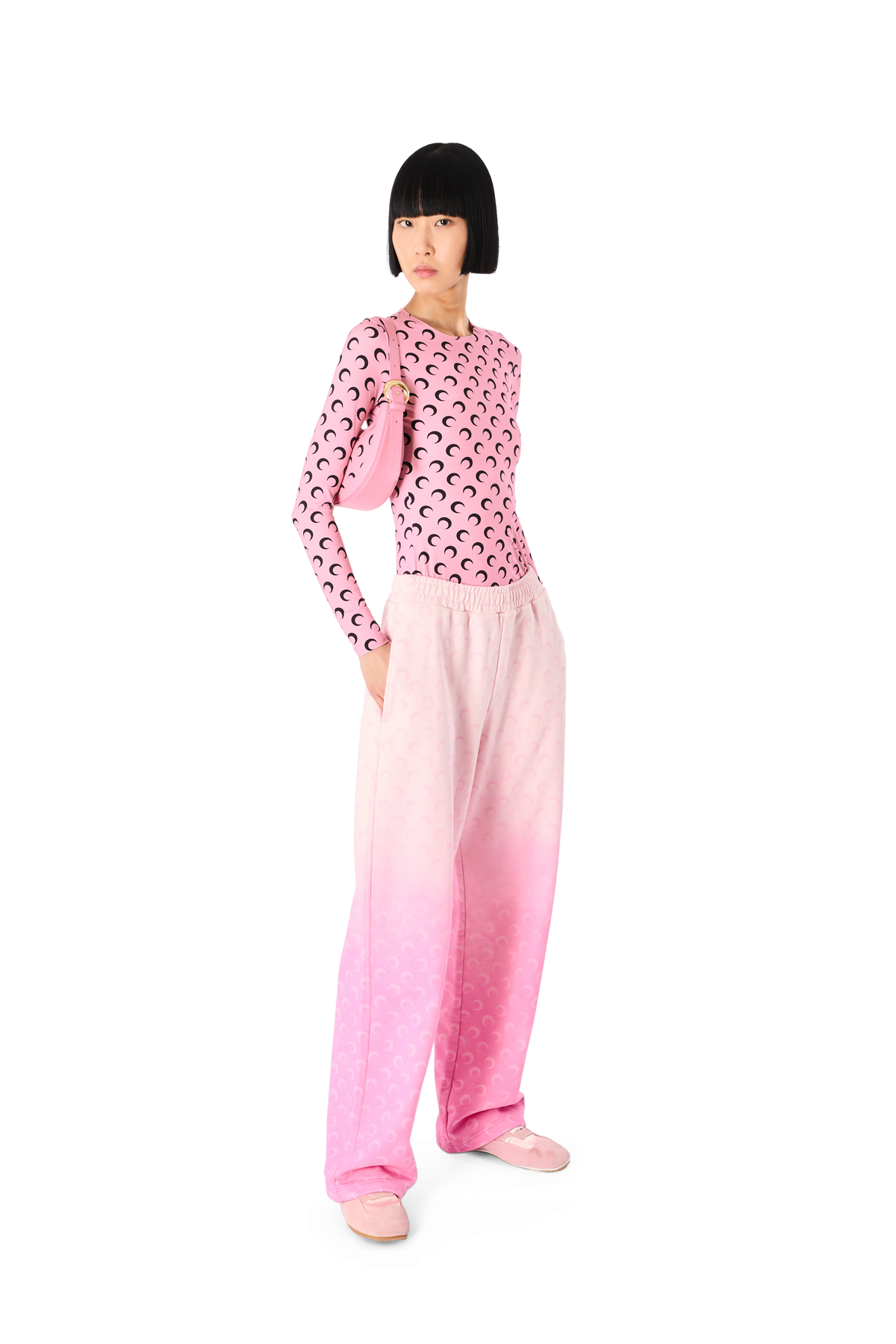 MOON PRINTED JERSEY LONG SLEEVES CREWNECK TOP