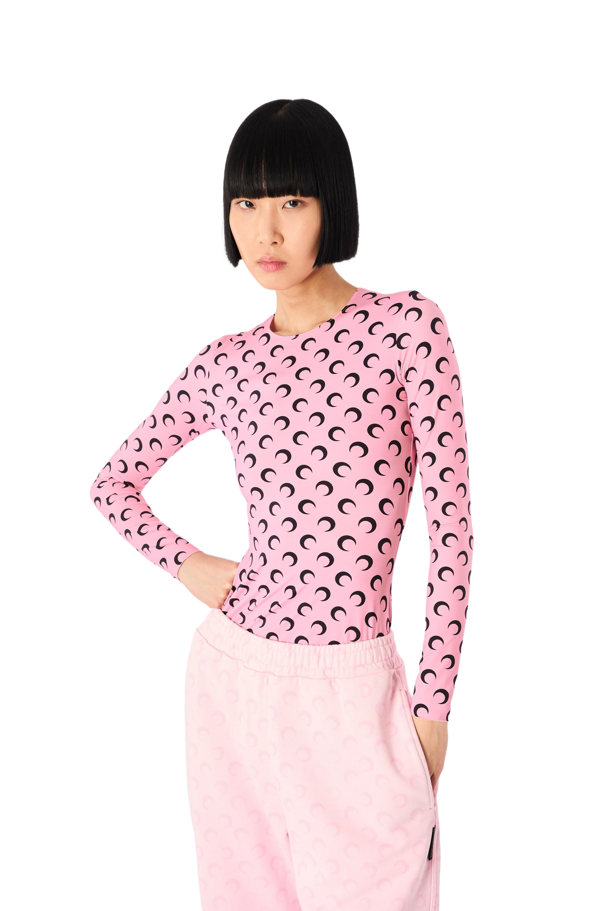 MOON PRINTED JERSEY LONG SLEEVES CREWNECK TOP