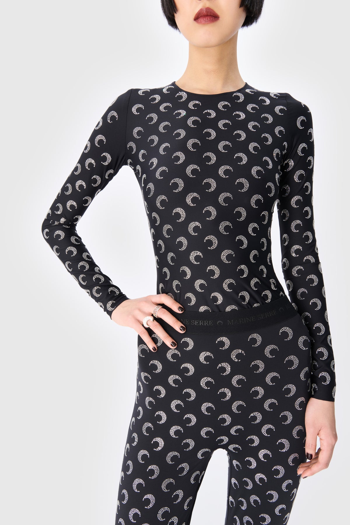 Recycled Moon Strass Jersey Second Skin Crewneck Top, image 4 of 6