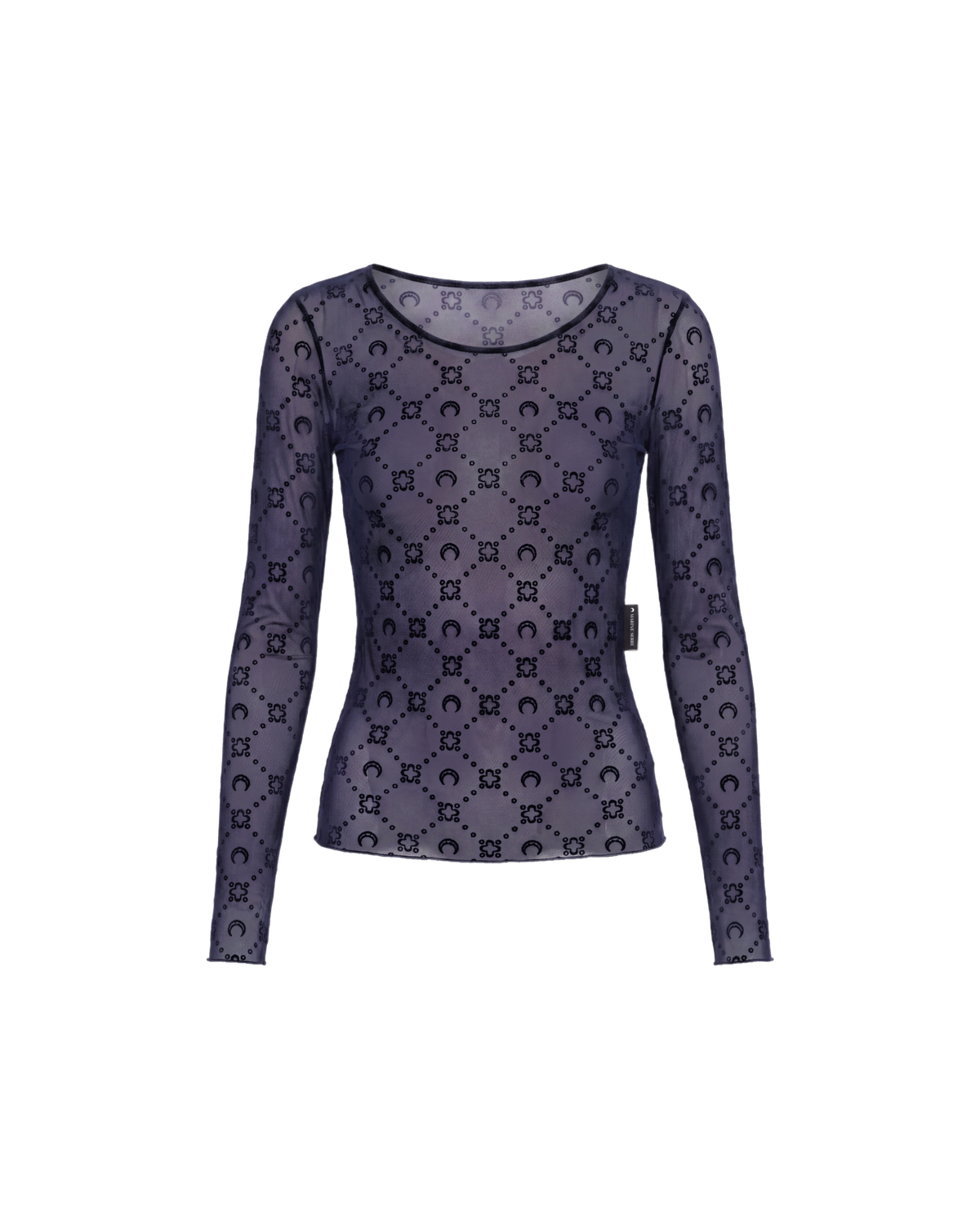 MOONOGRAM MESH FLOCK LONG SLEEVE CROPPED TOP