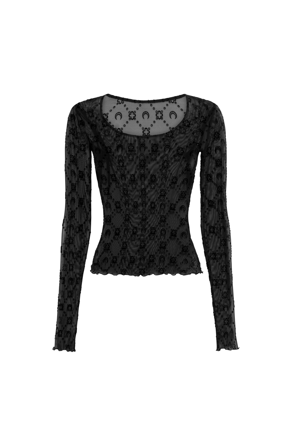 MOONOGRAM MESH FLOCK LONG SLEEVES ROUNDNECK TOP