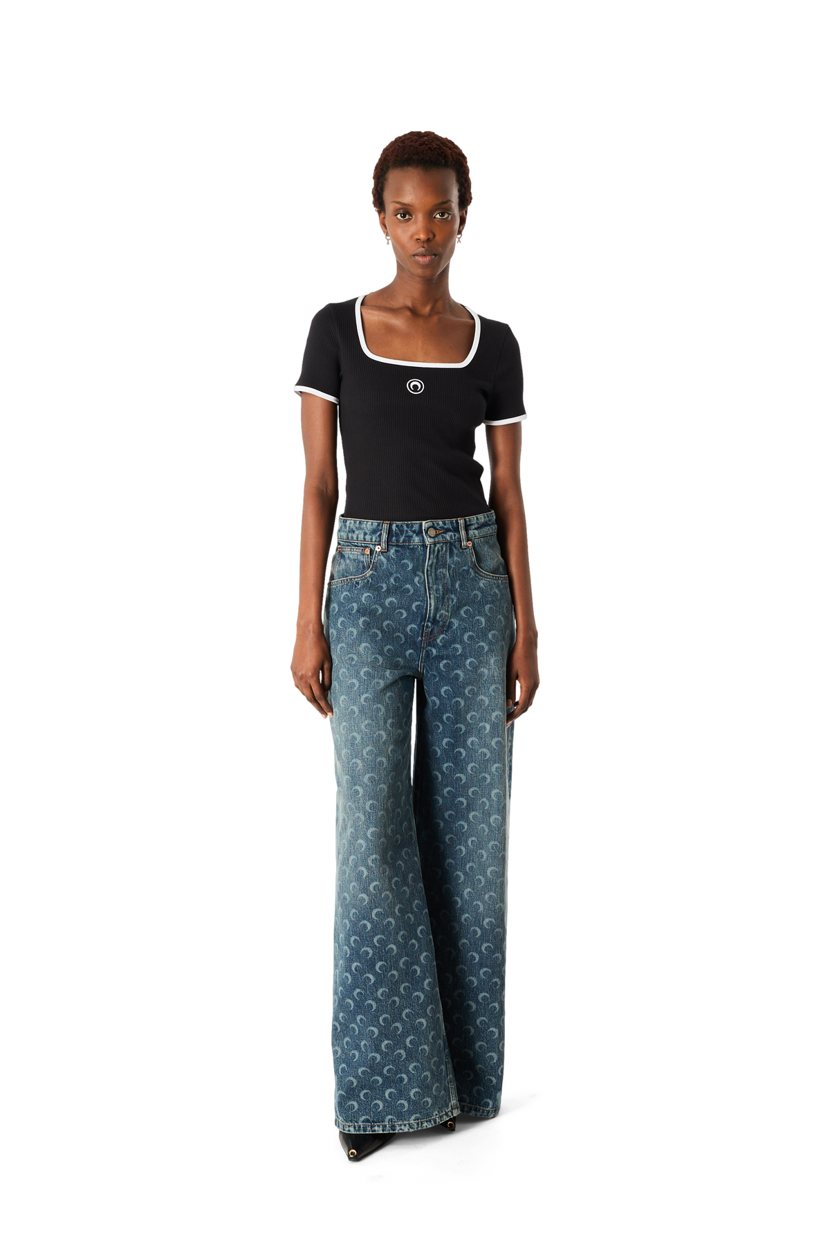 MOON LOGO BICOLOR RIBBED JERSEY SQUARENECK T-SHIRT