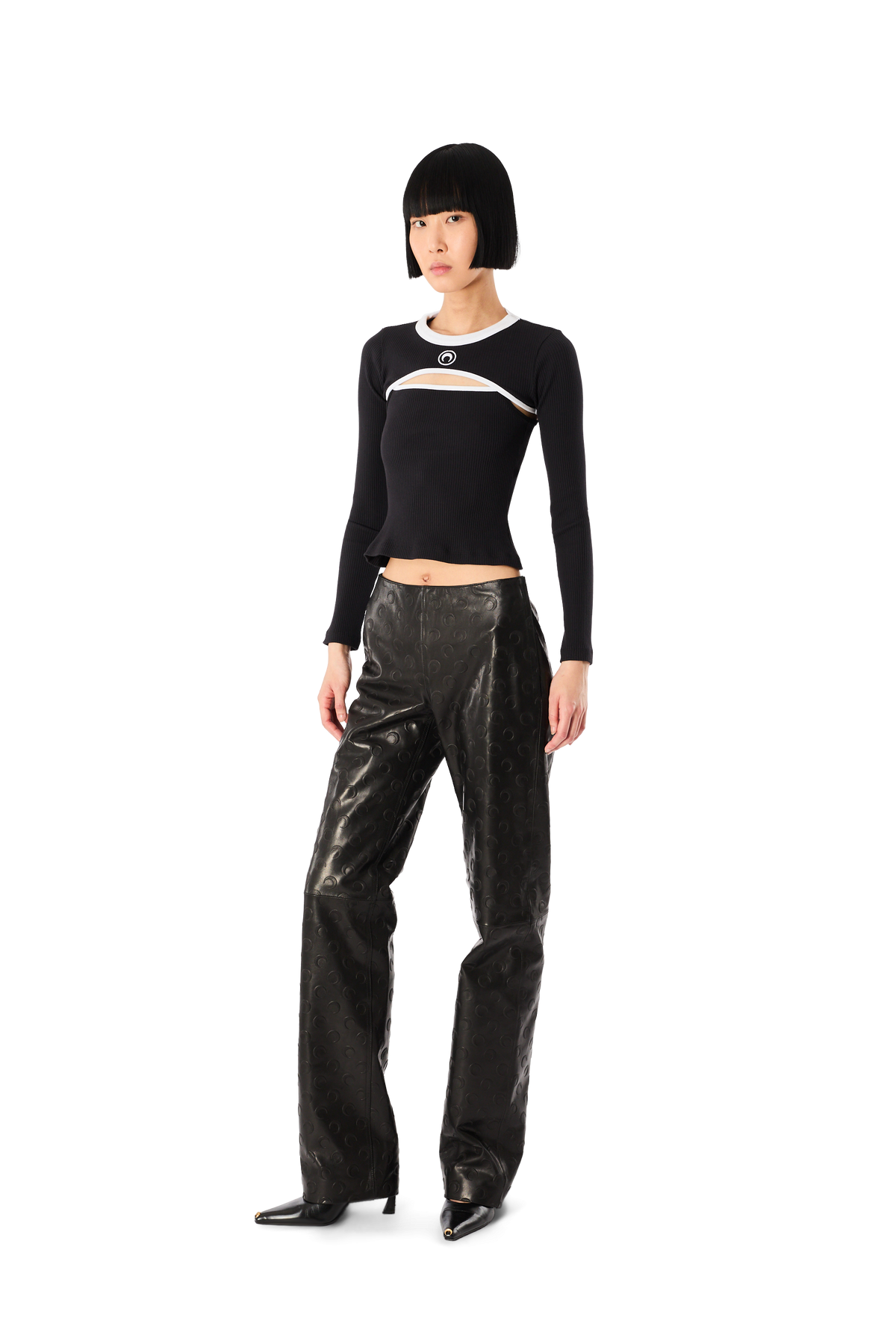 MOON LOGO BICOLOR RIBBED JERSEY LONG SLEEVES CUTOUT-SHIRT