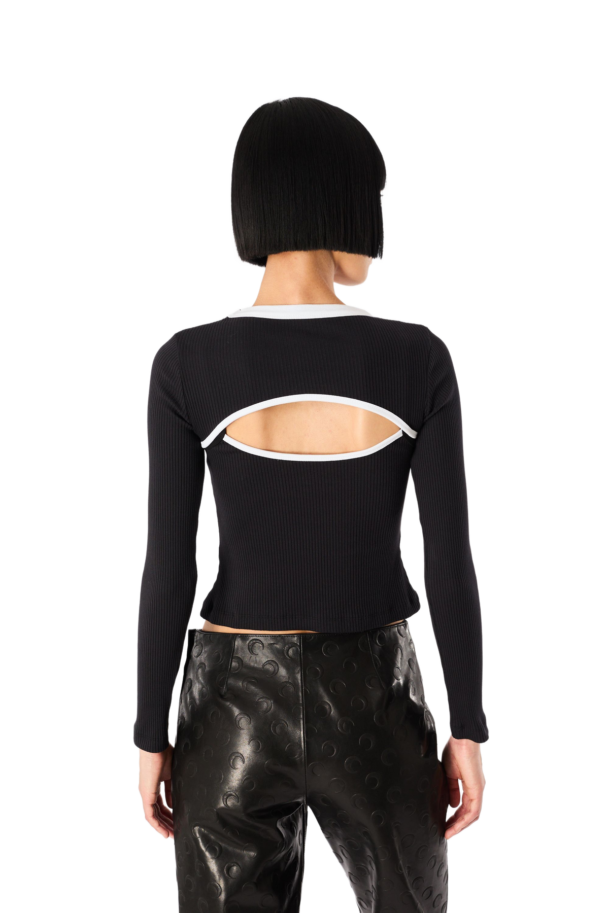 MOON LOGO BICOLOR RIBBED JERSEY LONG SLEEVES CUTOUT-SHIRT