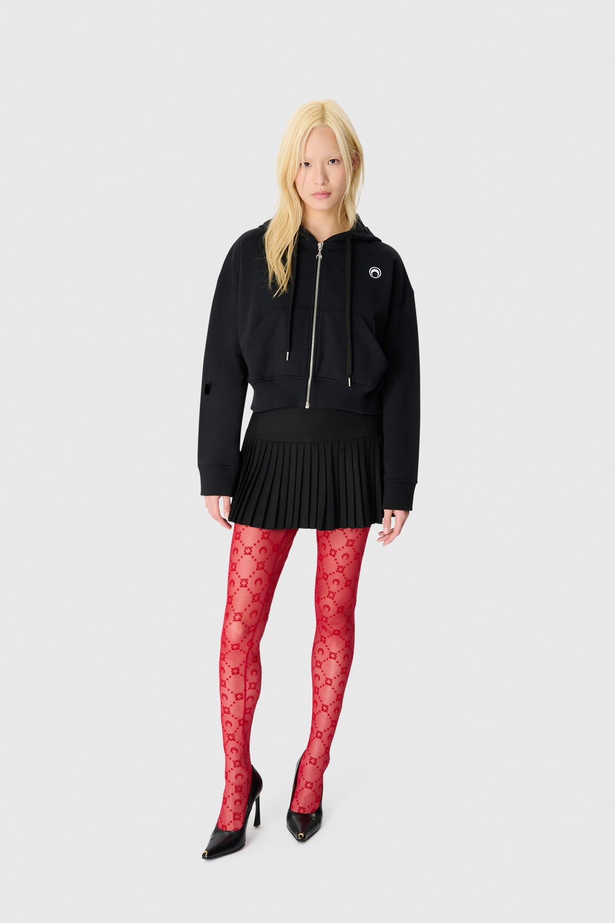Sweat à capuche zippé court en polaire avec logo Moon